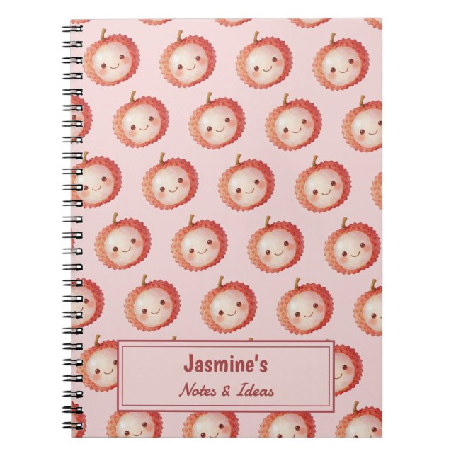 Personalized Lucky You Lychee pattern Watercolor Notebook (Front)