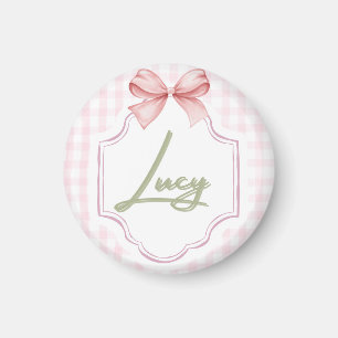 Personalized Lucy Baby Girl Nursery Bow&Gingham Magnet