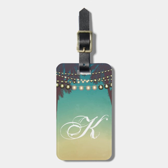 Personalized Luggage Tag Beach Sunset Palm Trees S (Front Vertical)
