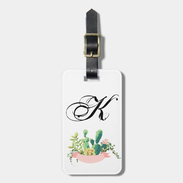 Personalized Luggage Tag Bohemian Cactus Succulent (Front Vertical)