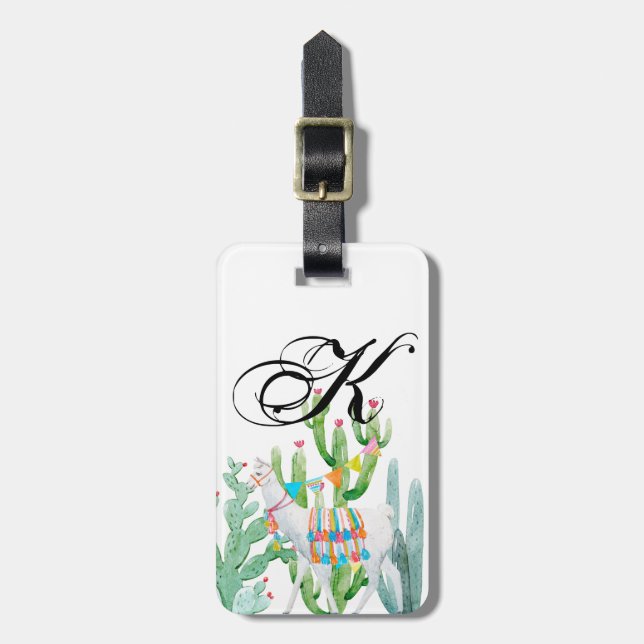 Personalized Luggage Tag Boho Llama Bohemian Cacti (Front Vertical)
