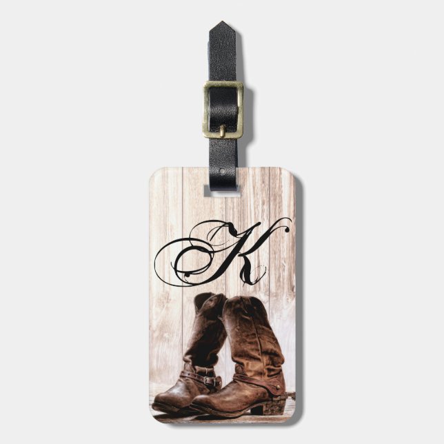 Personalized Luggage Tag Boots Country Rustic West (Front Vertical)