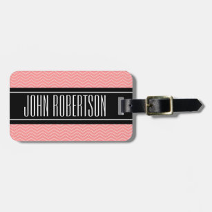 Personalized luggage tag   coral pink chevron line