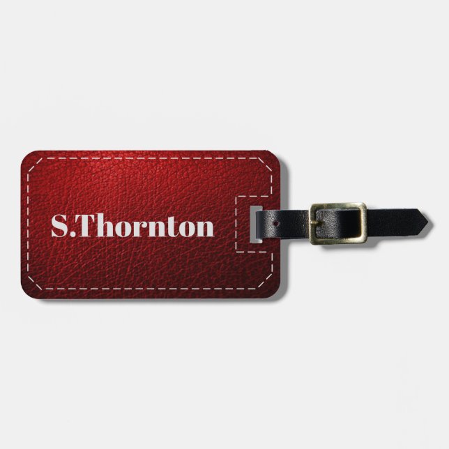 Personalized Luggage Tag - Fake Red Leather (Front Horizontal)