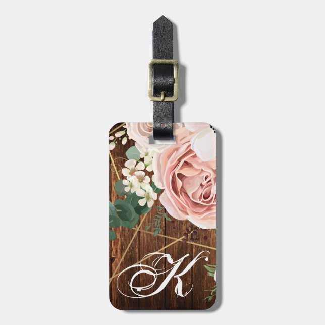 Personalized Luggage Tag Geometric Garden Rose (Front Vertical)