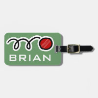 Personalized luggage tag with funny cricket ball