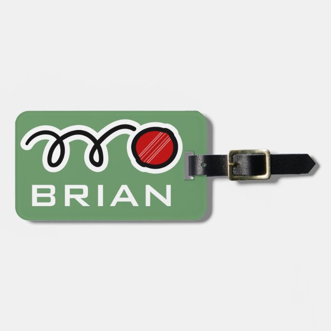 Personalized luggage tag with funny cricket ball (Front Horizontal)