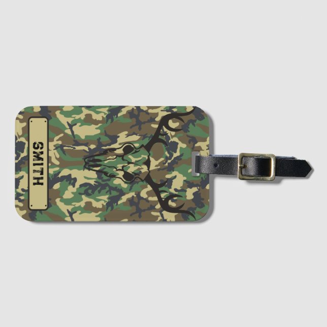 Personalized Luggage Tag Woodlands Camouflage  (Front Horizontal)