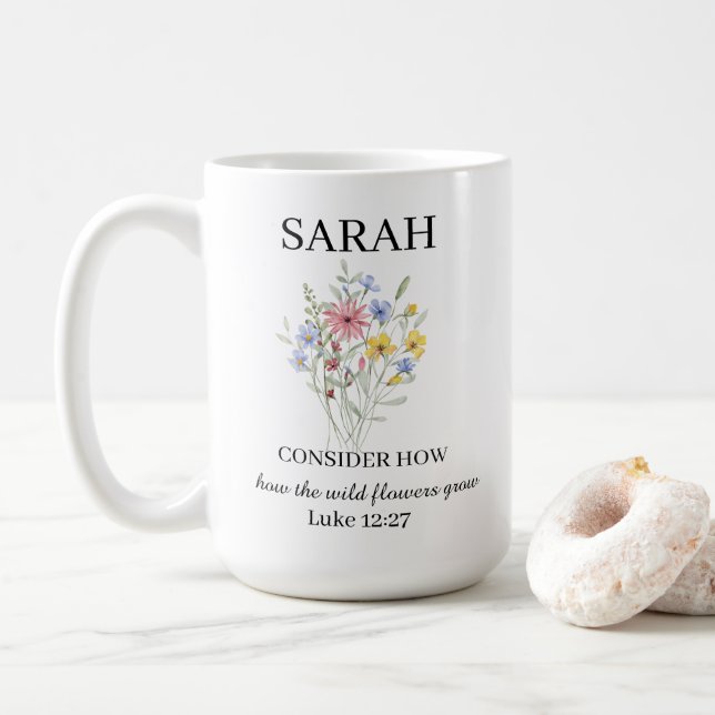 Personalized Luke 12:27 Coffee Mug (With Donut)