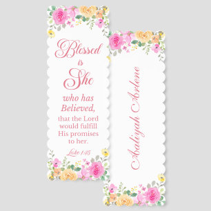 Personalized Luke 1:45 Women's Quote Pink Floral  Bookmarks