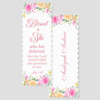 Personalized Luke 1:45 Women's Quote Pink Floral Bookmarks