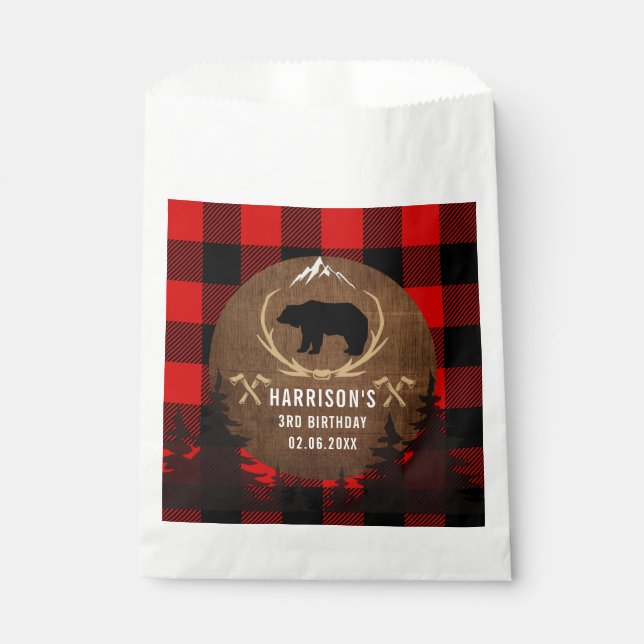 Personalized Lumberjack Birthday Favor Bag (Front)