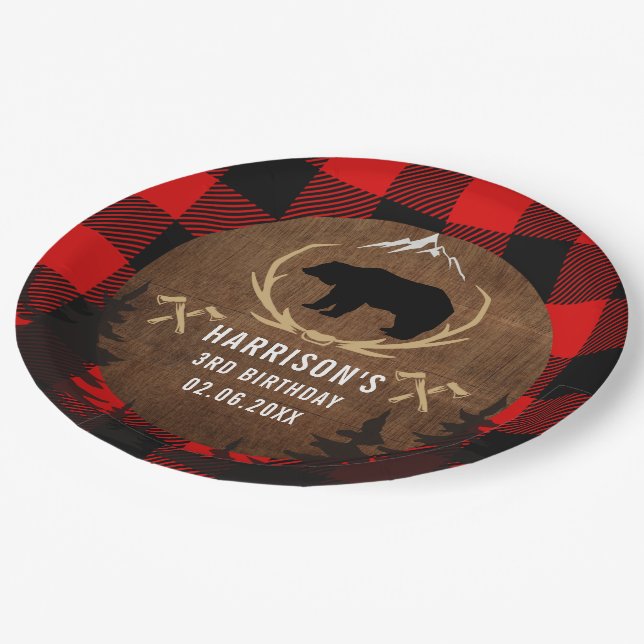 Personalized Lumberjack Birthday Paper Plates (Angled)