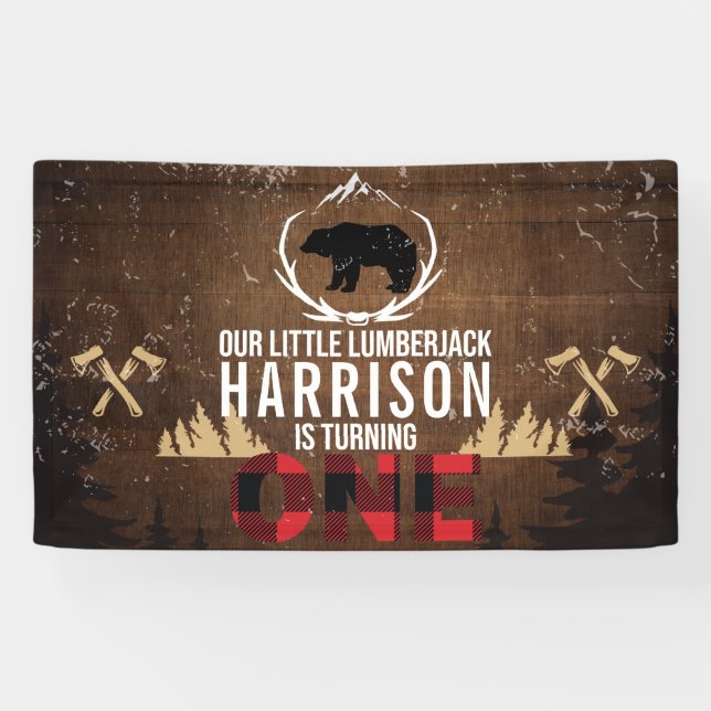 Personalized Lumberjack First Birthday Banner (Horizontal)