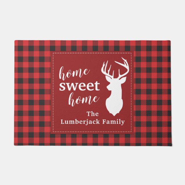 Personalized Lumberjack Plaid Christmas Holiday Doormat (Front)