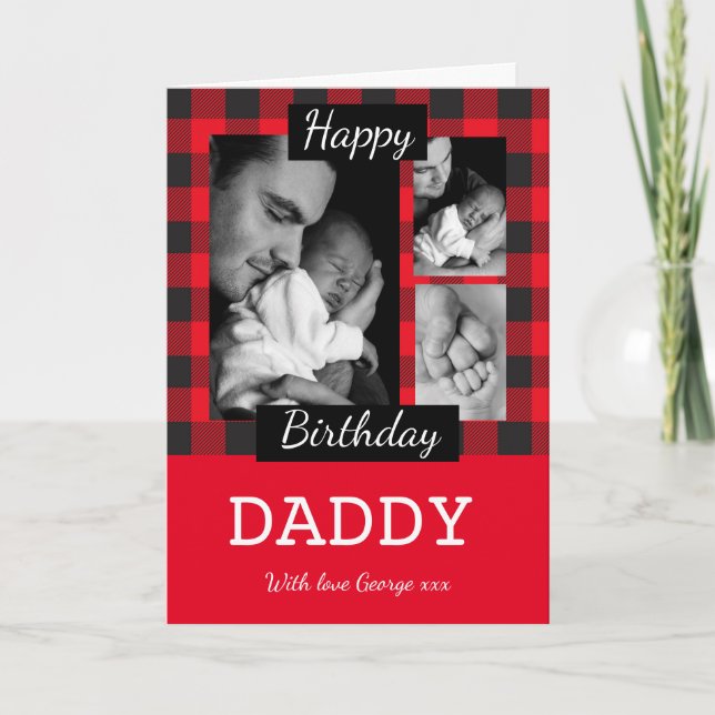 Personalized Lumberjack red check Birthday Card (Front)