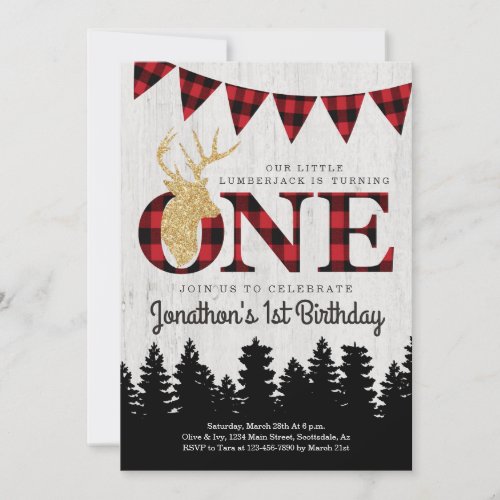 Personalized Lumberjack Theme Boys First Birthday Invitation