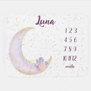 Personalized Luna Moon And Stars Monthly Milestone Baby Blanket