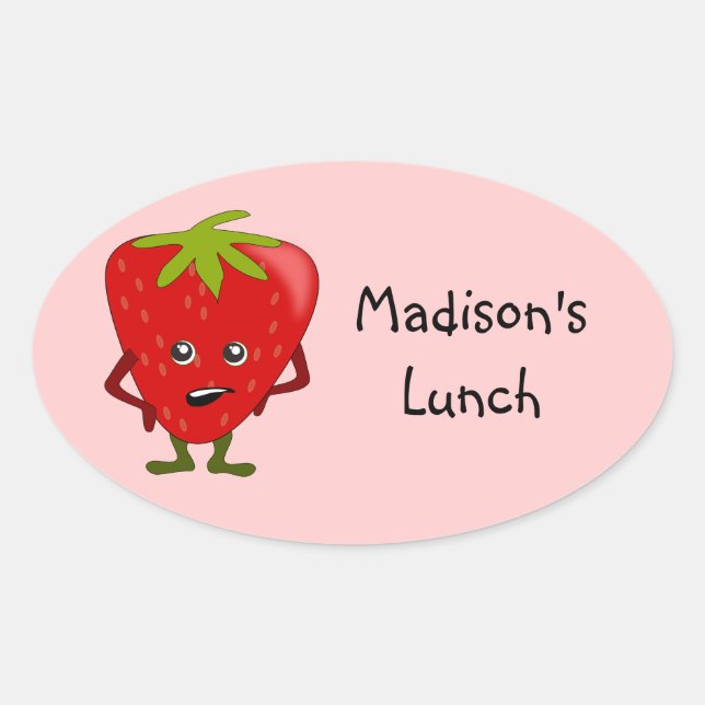 Personalized Lunch Labels: Strawberry Oval Sticker (Front)