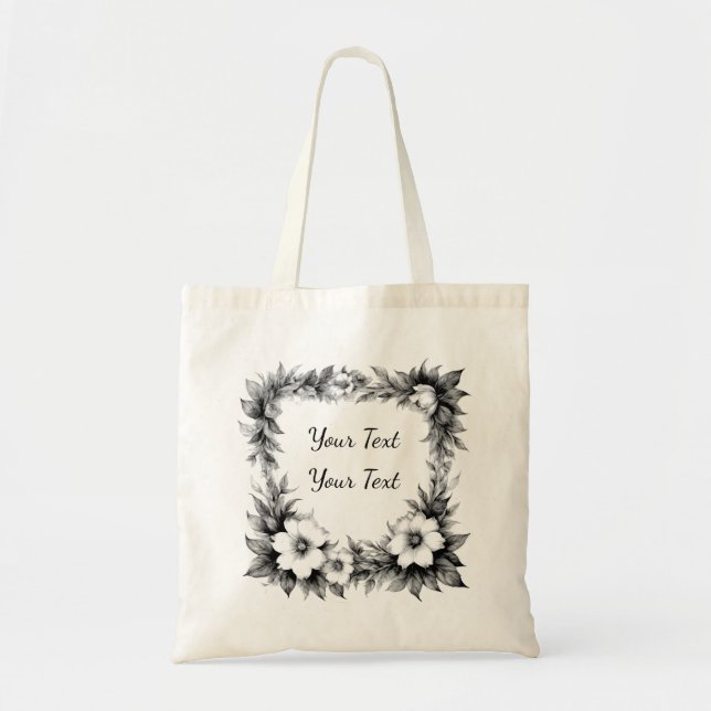 Personalized Lush Floral Frame Tote Bag (Front)