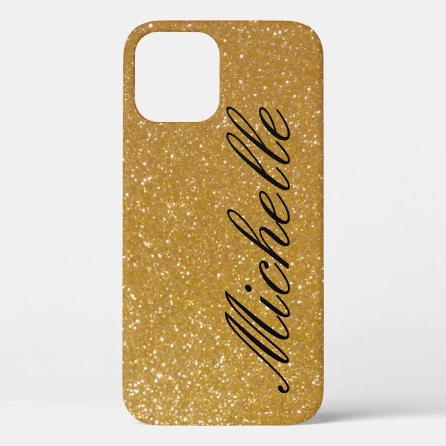 Personalized luxe faux gold glitter iPhone 12 case (Back)