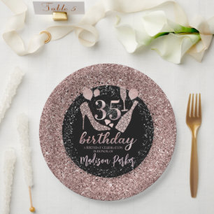 Personalized Luxury 35th Birthday Glitter Paper Plates