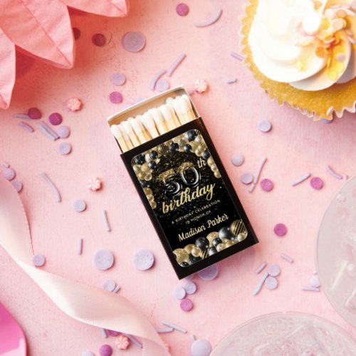 Personalized Luxury 50th Birthday Black Gold Matchboxes
