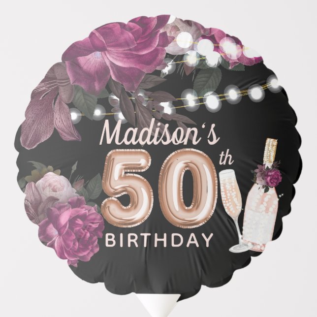 Personalized Luxury 50th Birthday Black Wine Balloon (Front)