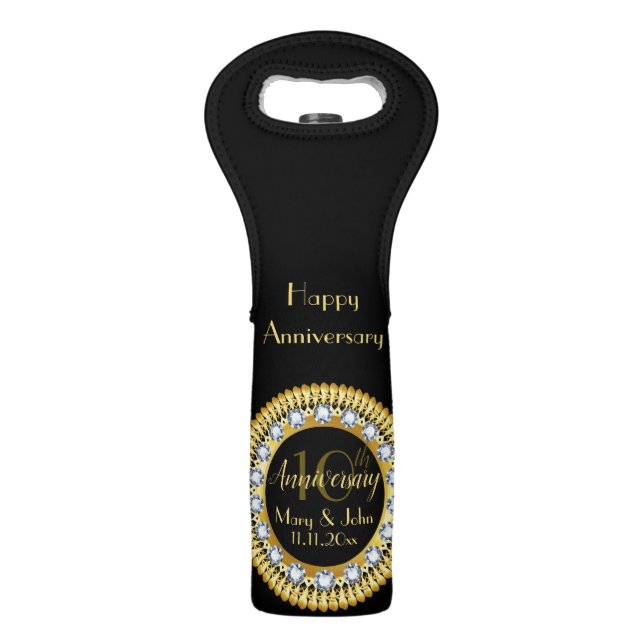Personalized luxury Black Diamond Anniversary Wine Bag (Front)