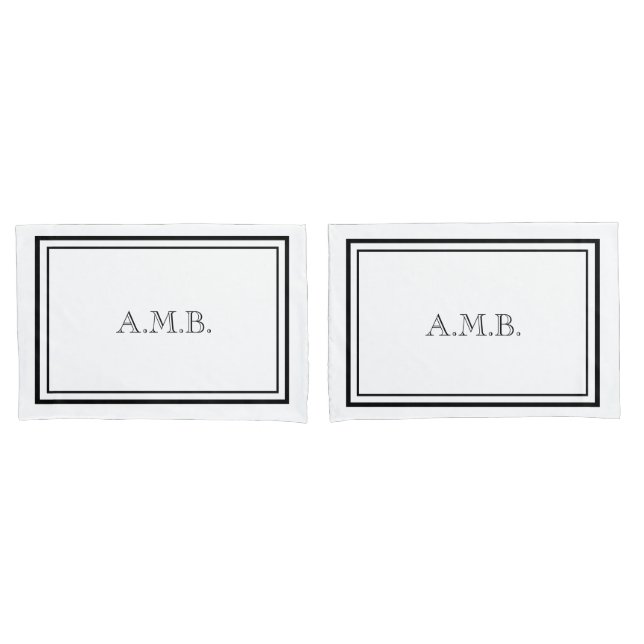 Personalized Luxury Black & White Monogram Pillow Case (Front-Set)