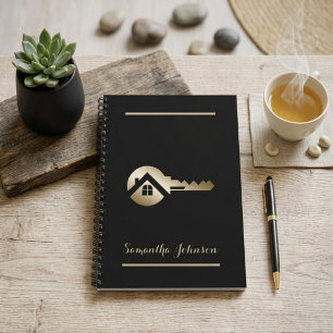 Personalized Luxury Blackwith Gold Key Real Estate Notebook