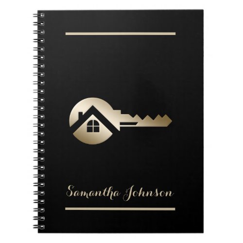 Personalized Luxury Blackwith Gold Key Real Estate Notebook