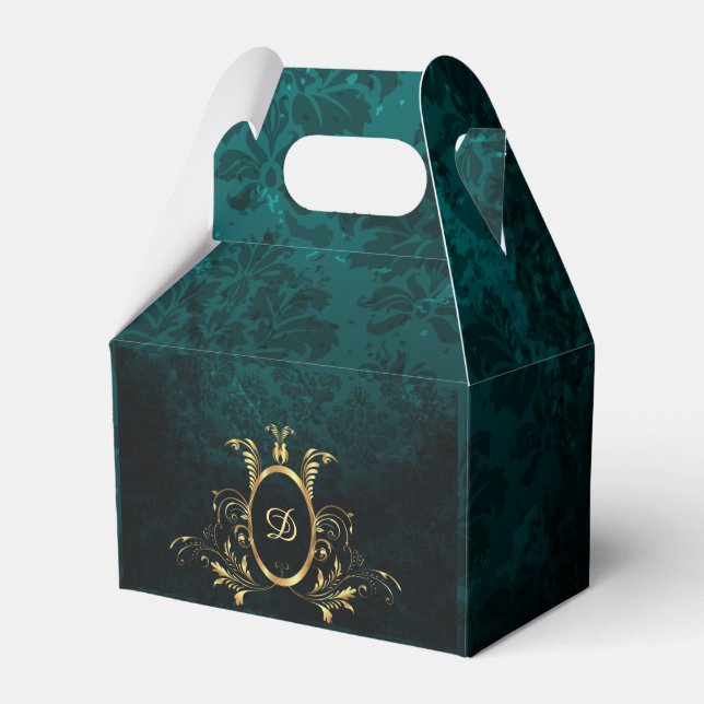 Personalized Luxury Damask gold Frame Favor Boxes (Front Side)