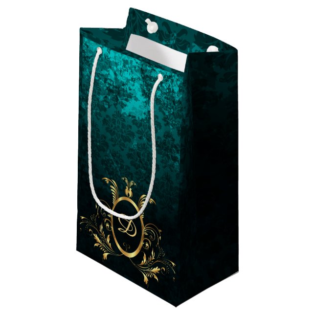 Personalized Luxury Damask gold Frame Small Gift Bag (Front Angled)