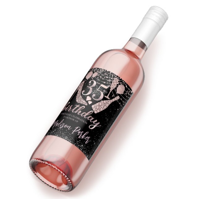Personalized Luxury Glitter 35th Birthday  Wine Label (Creator Uploaded)