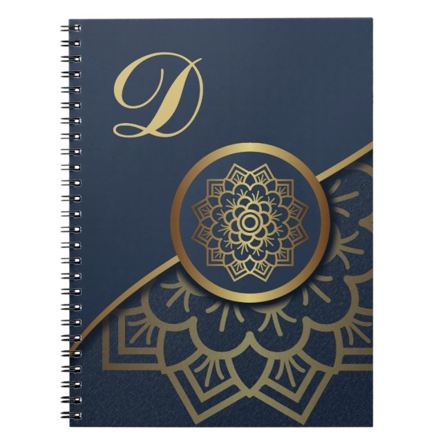 Personalized Luxury Gold Mandala Art Blue Notebook (Front)