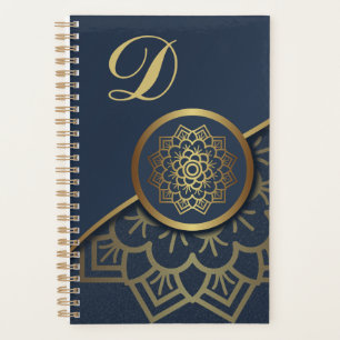Personalized Luxury Gold Mandala Art Blue Planner
