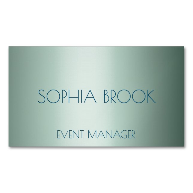 Personalized luxury icy blue metallic foil business card magnet (Front)