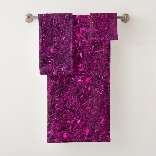 Personalized luxury magenta crushed foil bath towel set