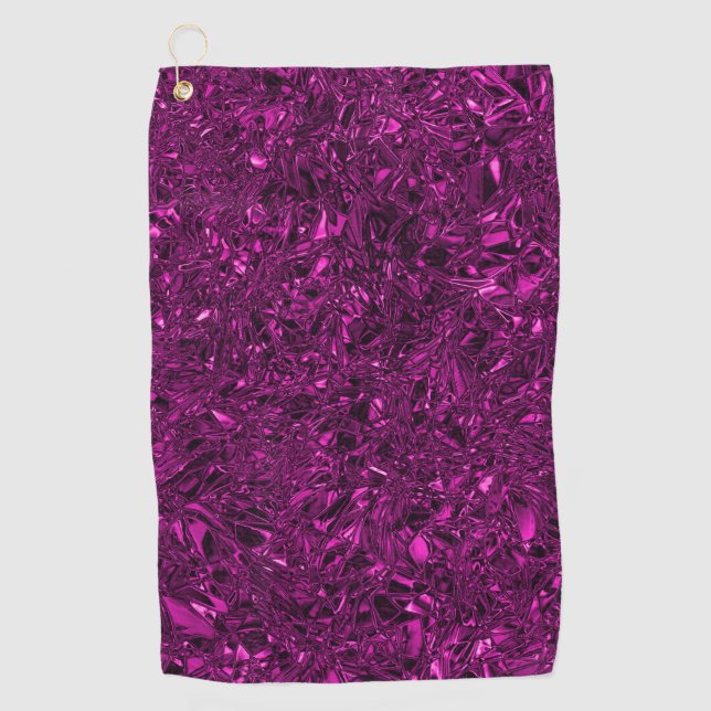 Personalized luxury magenta crushed foil golf towel (Front)