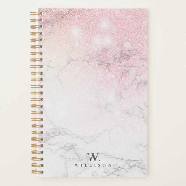 Personalized Luxury Marble Glitter design Planner (Front)