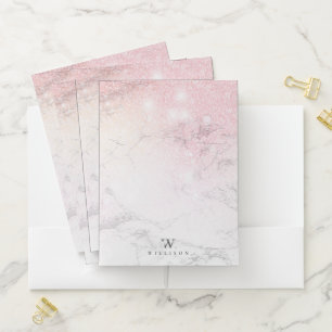 Personalized Luxury Marble Glitter Pocket Folder