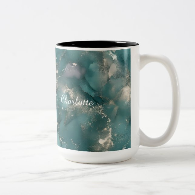 Personalized Luxury Marble Pattern Custom Name  Two-Tone Coffee Mug (Right)