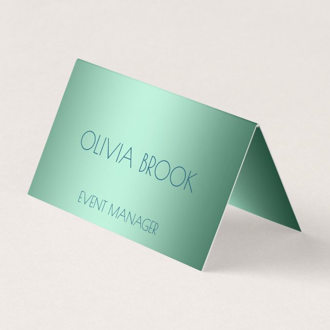 Personalized luxury mint green metallic foil business card (Front)