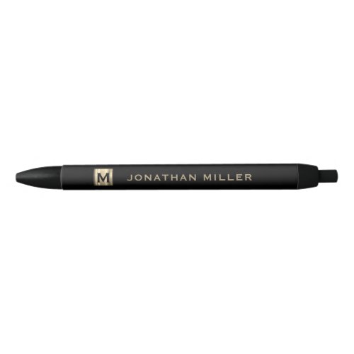 Personalized Luxury Monogram with Golden Name Black Ink Pen