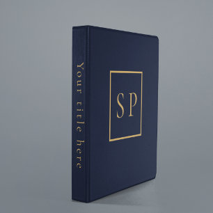 Personalized Luxury Navy & Gold Monogram Portfolio 3 Ring Binder