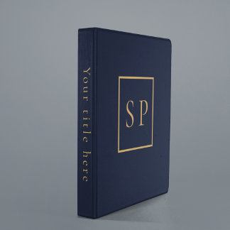 Personalized Luxury Navy & Gold Monogram Portfolio 3 Ring Binder