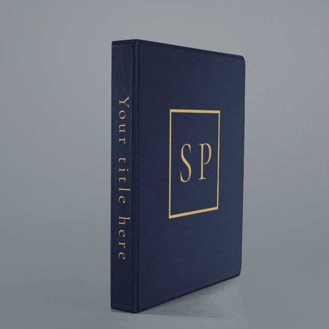 Personalized Luxury Navy & Gold Monogram Portfolio 3 Ring Binder (Creator Uploaded)