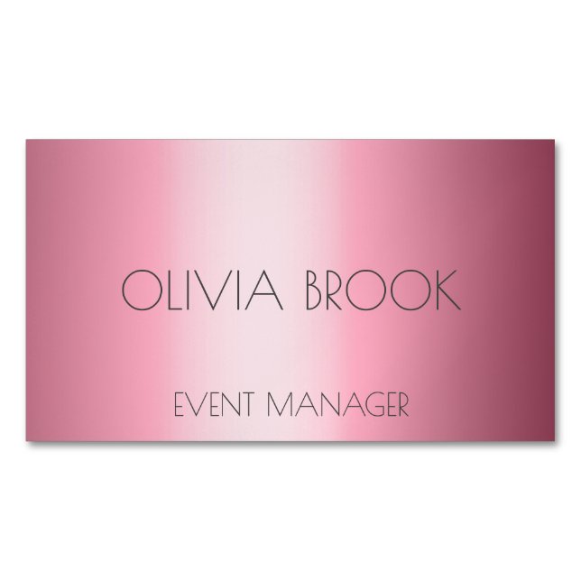 Personalized luxury powder pink metallic foil business card magnet (Front)