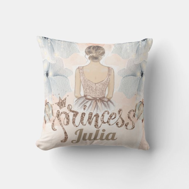 Personalized Luxury Princess Beige glitter Throw Pillow (Front)